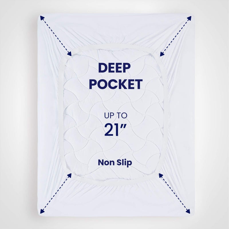 SLEEP ZONE حامي مرتبة سليب زون بحجم كينغ، غطاء مرتبة بارد متميز، واقي مرتبة مبطن قابل للغسل، جيب عميق 8-21" (أبيض، كينغ) - Image 5